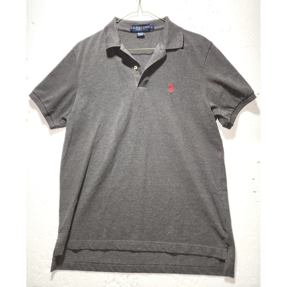 US Polo Assn Polo Shirt Men Large Gray 1/4 Buttons Collared Short Sleeve Logo